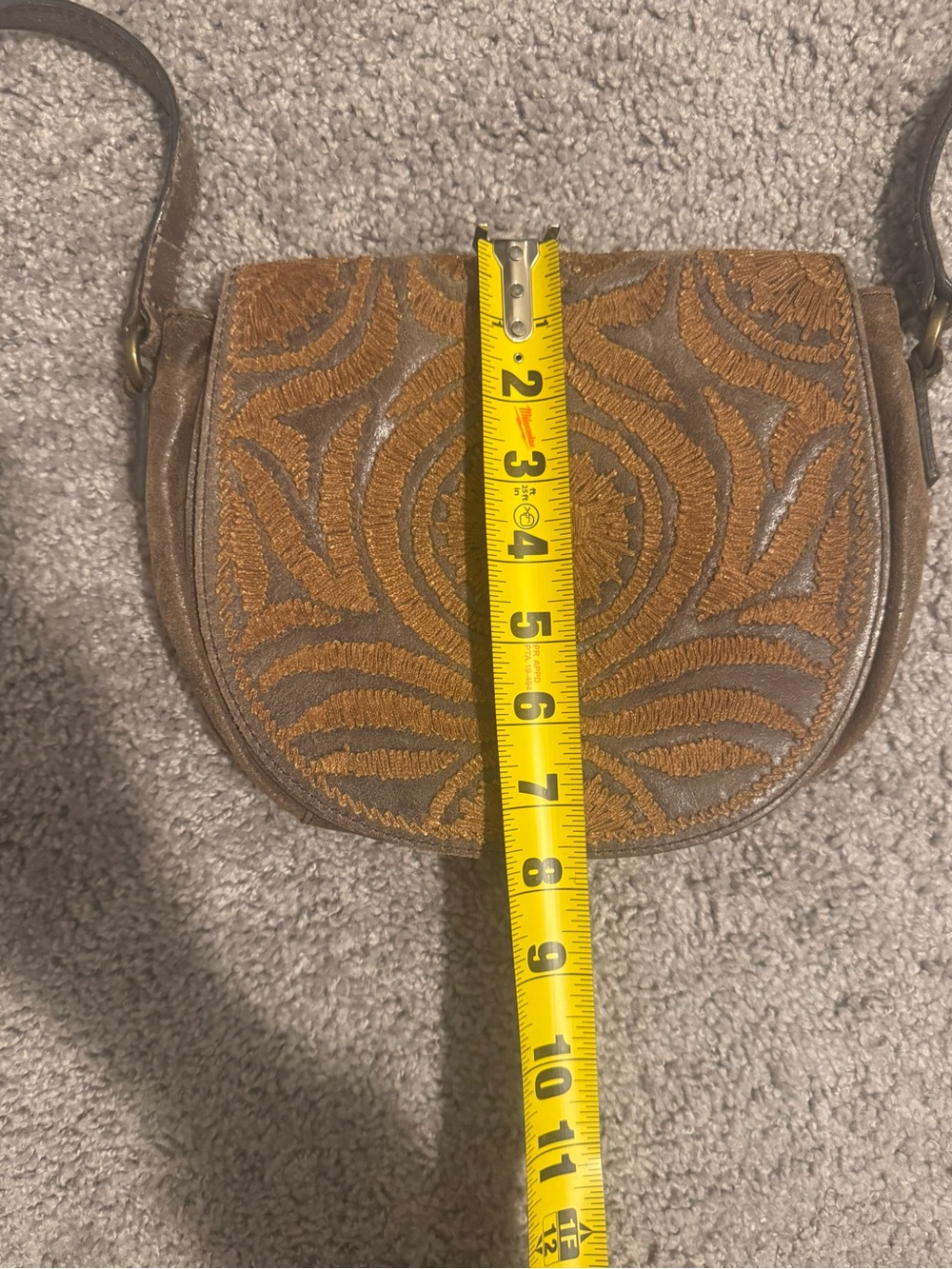Lucky Brand Leather Brown & Tan Embroidered Crossbody Bag - Picture 7 of 8